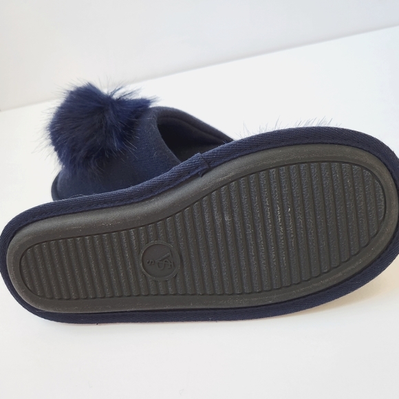 Victoria's Secret Slippers Scuffs SM 5/6 Navy Blue Puff Pom Pom Boudoir Bath - Picture 5 of 7
